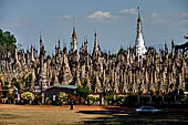 A view of the massive cluster of pagodas that make up the forest like Kakku pagoda complex. Shan State, Burma (Myanmar).